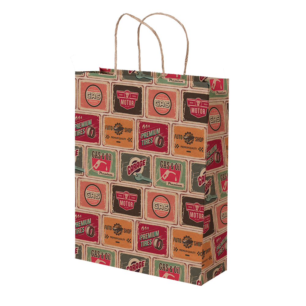 Premium Kraft – Placas Vintage – Sacola com alça papel – M