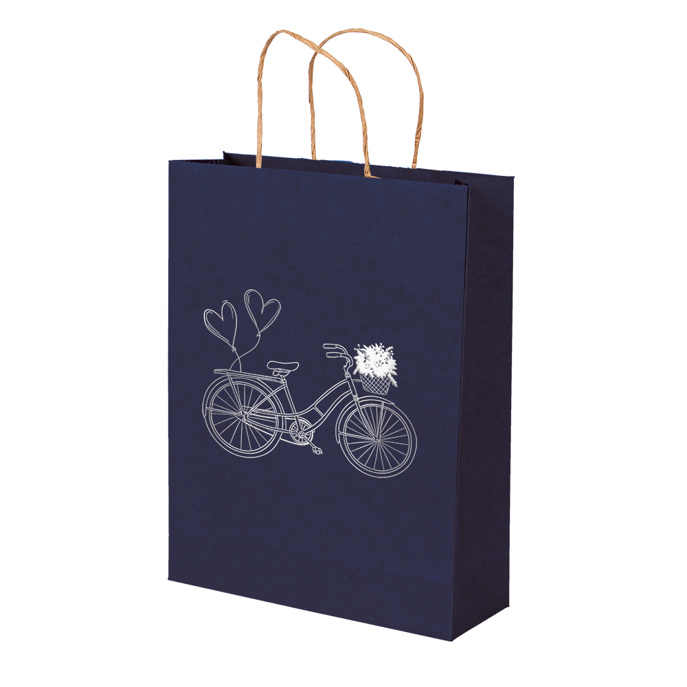 Premium Kraft – Azul Bicicleta – Sacola com alça papel – M