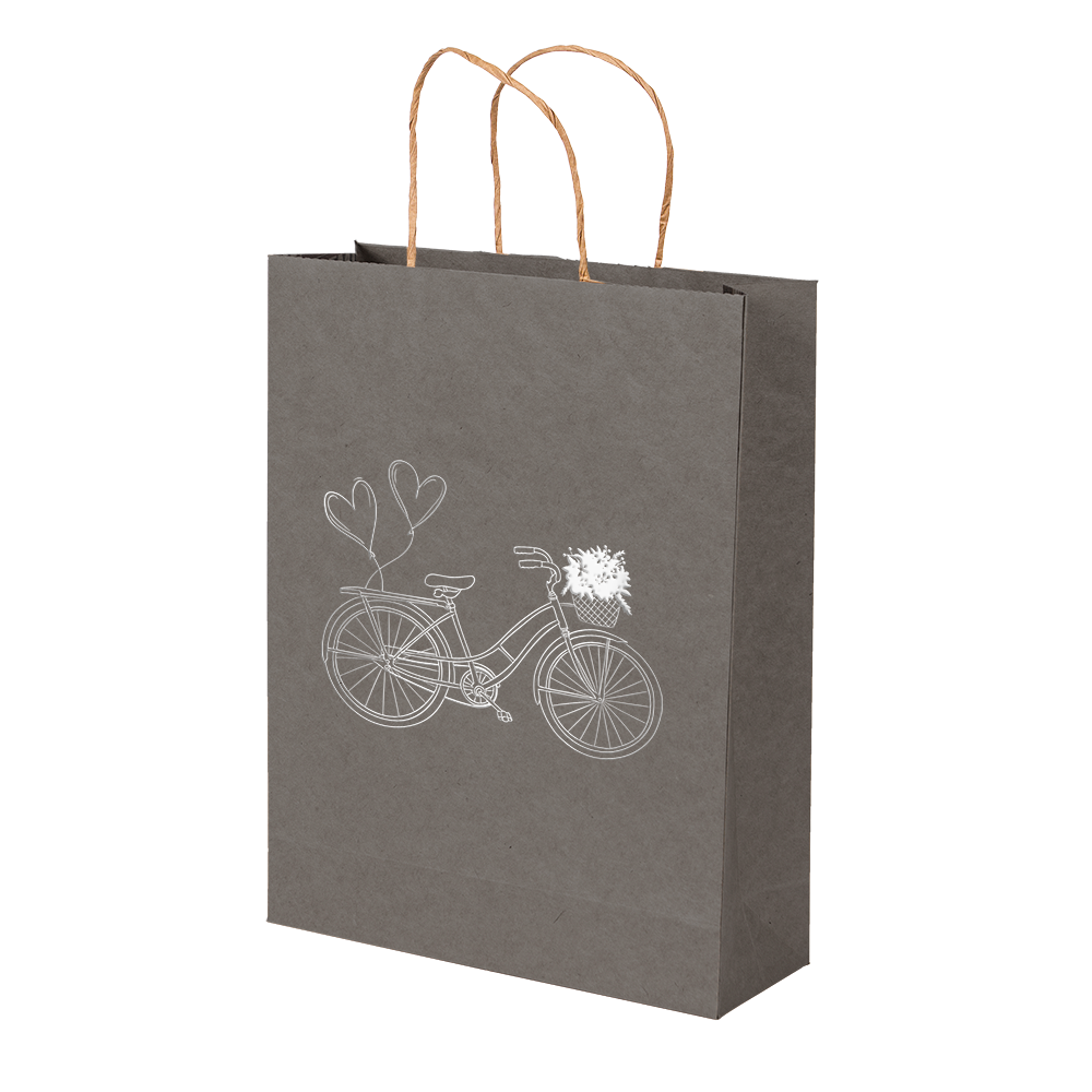 Premium Kraft – Cinza Bicicleta – Sacola com alça papel – M