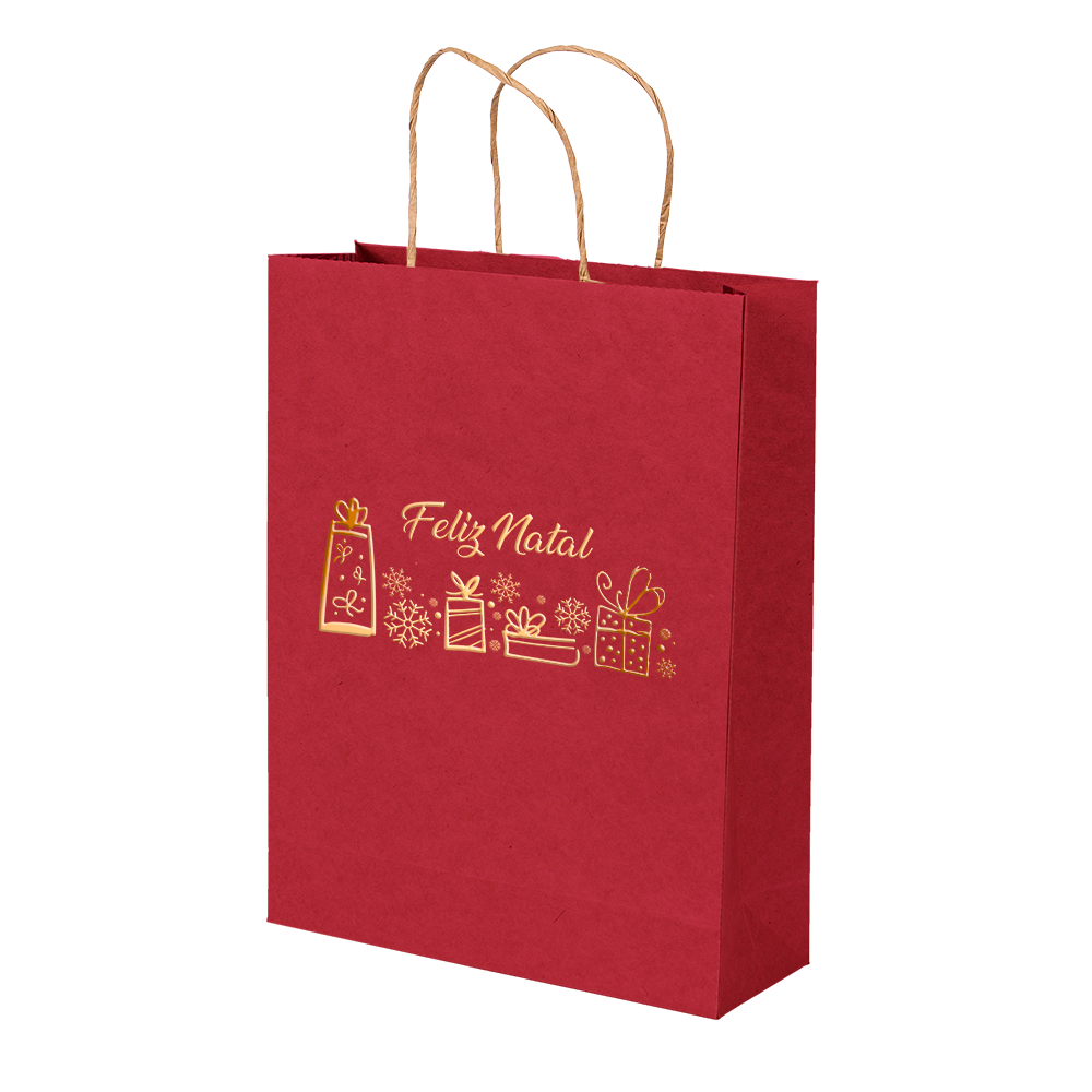 Premium Kraft – Vermelho Natal – Sacola com alça papel – M