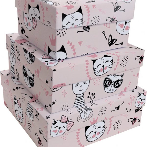 Kit Caixas Rígidas – Quadrado – Gatinhas Miau
