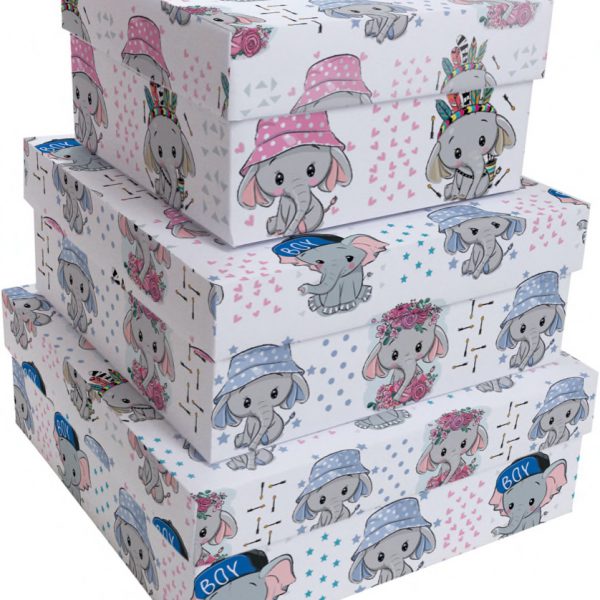 Kit Caixas Rígidas – Quadrado – Elefantinhos