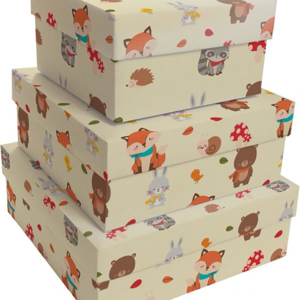 Kit Caixas Rígidas – Quadrado – Bichinhos da floresta