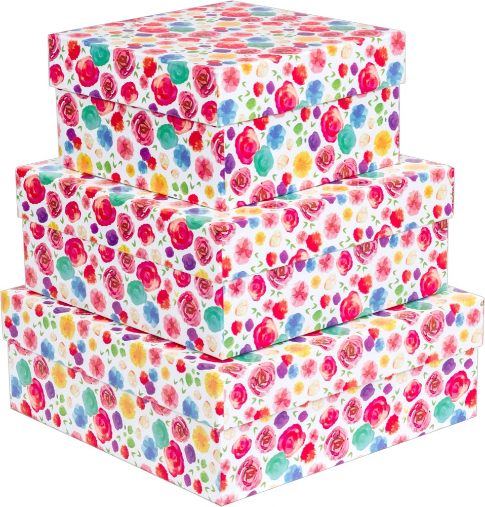 Kit Caixas Rígidas – Quadrado – Flores Aquarela