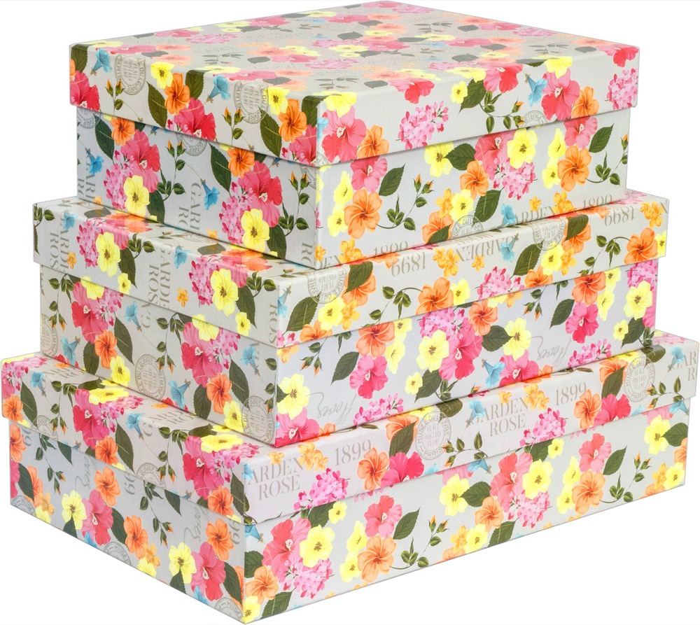 Kit Caixas Rígidas – Retangular – Flores Retrô