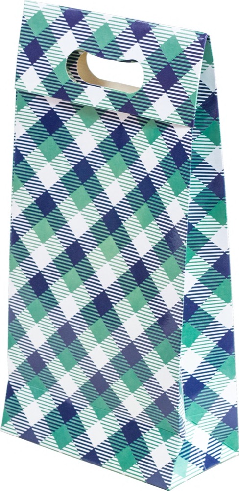 Sacola presenteável com aba – P – Xadrez Verde e Azul