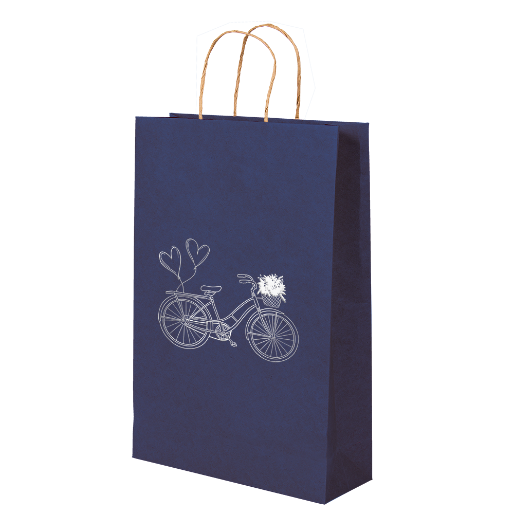 Premium Kraft – Azul Bicicleta – Sacola com alça papel – P