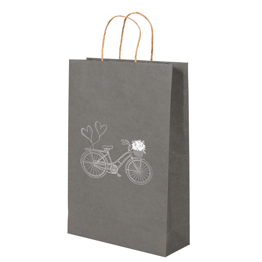 Premium Kraft – Cinza Bicicleta – Sacola com alça papel – P