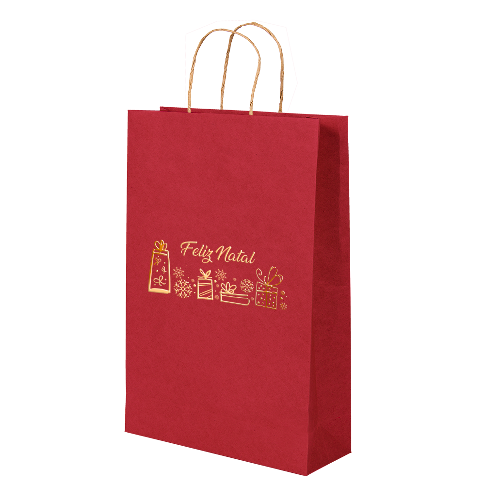 Premium Kraft – Vermelho Natal – Sacola com alça papel – P