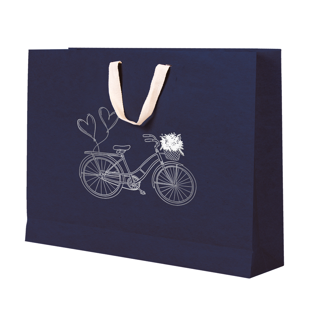 Premium Kraft – Azul Bicicleta – Sacola com alça algodão – G