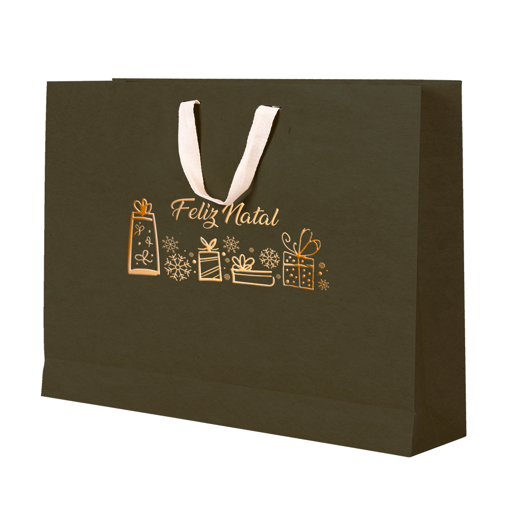 Premium Kraft – Verde Natal – Sacola com alça algodão – G