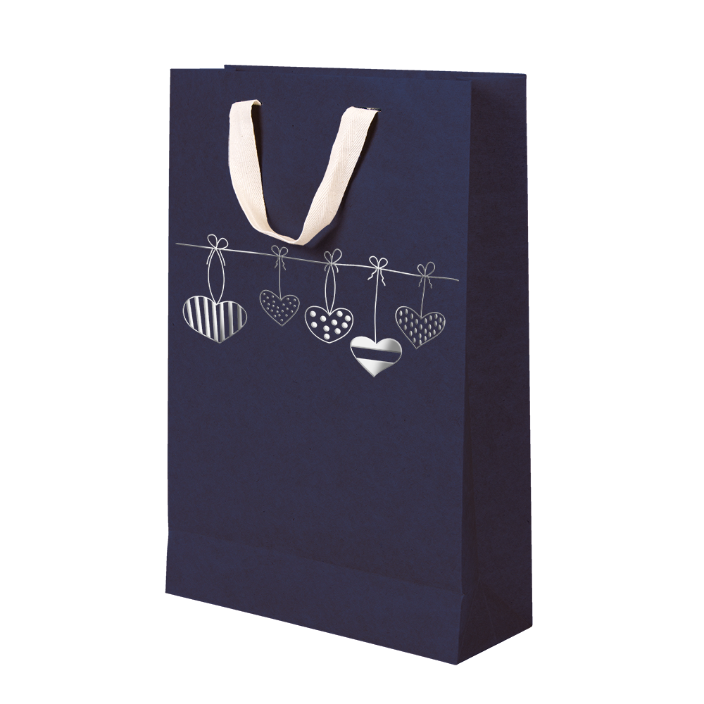 Premium Kraft – Azul Coração – Sacola com alça algodão – M