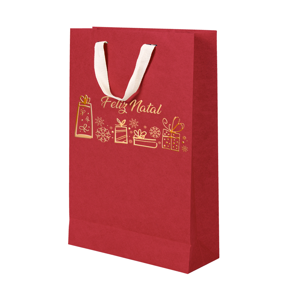 Premium Kraft – Vermelho Natal – Sacola com alça algodão – M