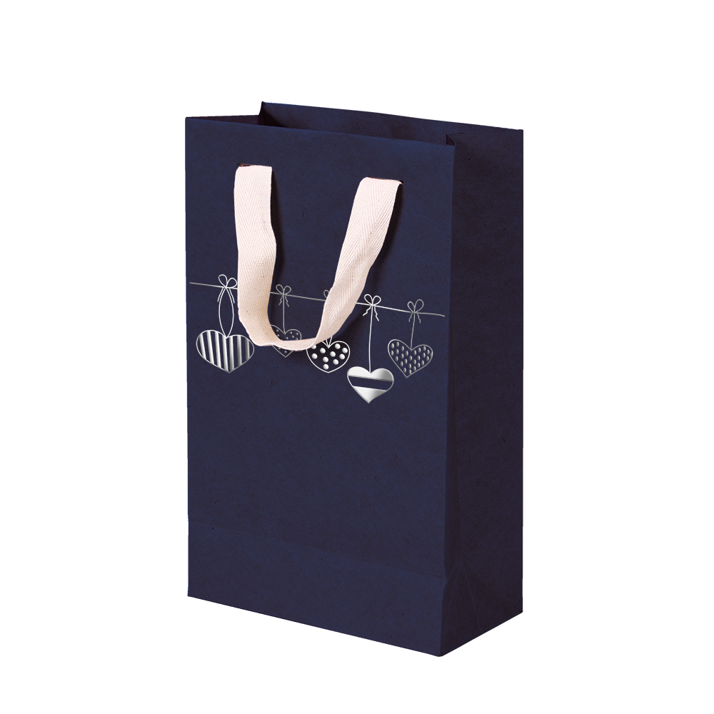 Premium Kraft – Azul Coração – Sacola com alça algodão – P