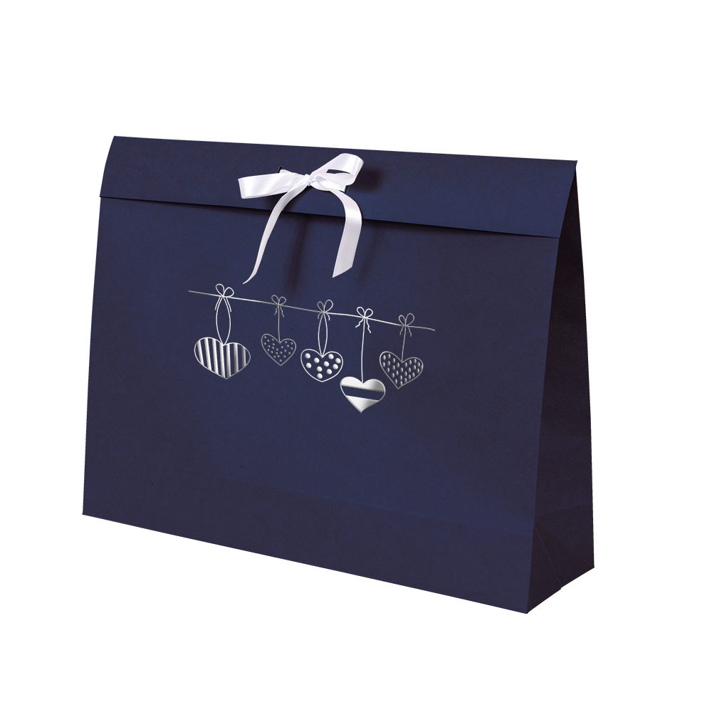 Premium Kraft – Azul Coração – Sacola envelope com alça – G
