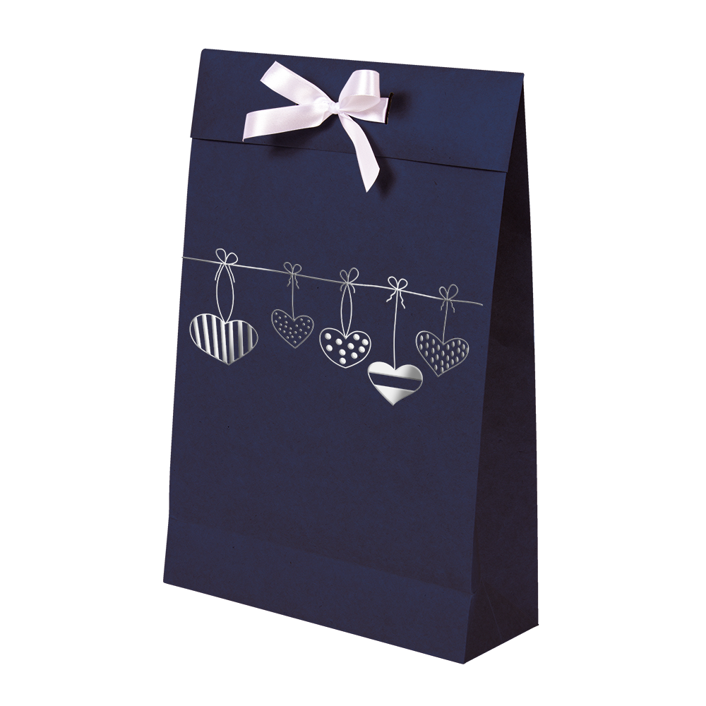 Premium Kraft – Azul Coração – Sacola envelope com alça – M