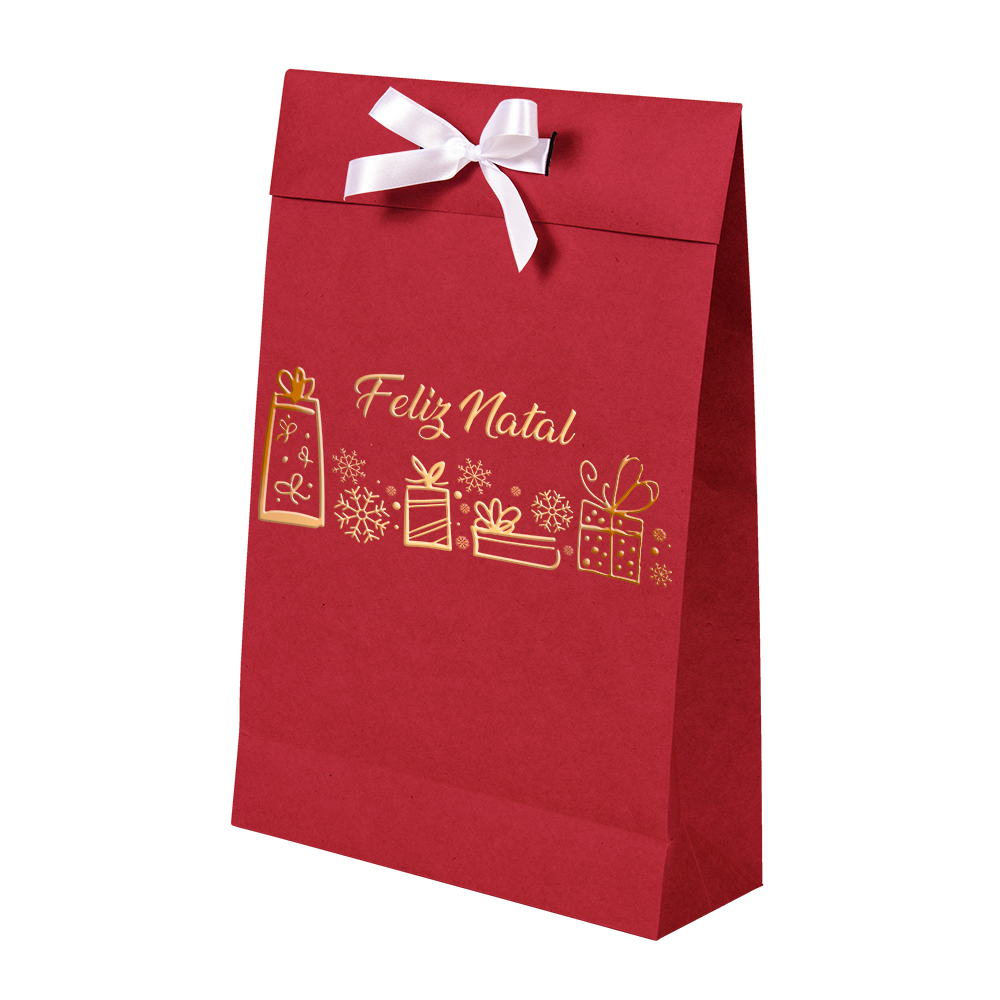 Premium Kraft – Vermelho Natal – Sacola envelope com alça – M