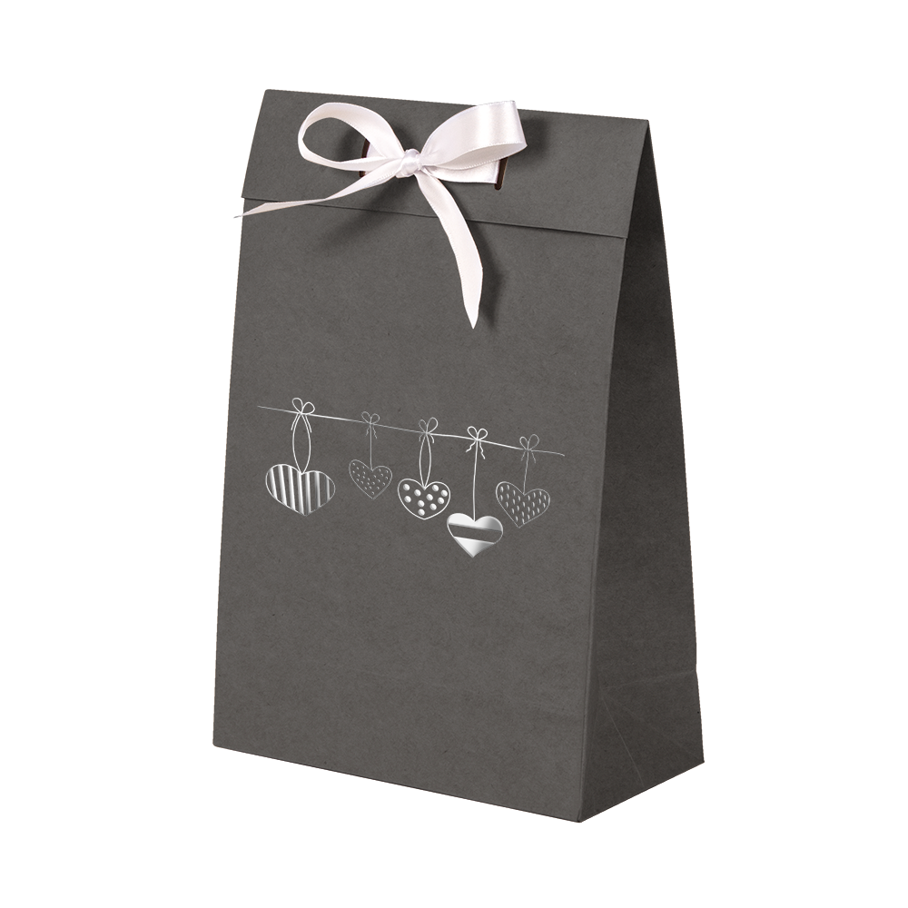 Premium Kraft – Cinza Coração – Sacola envelope com alça – M