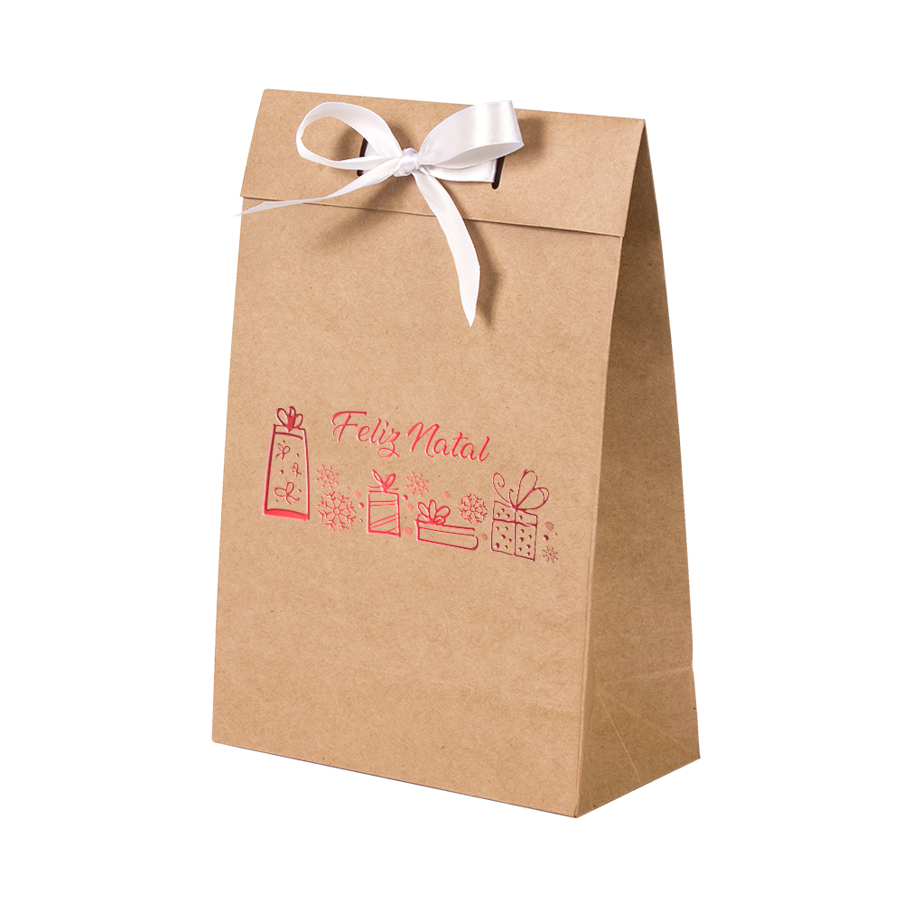 Premium Kraft – Natural Natal – Sacola envelope com alça – P