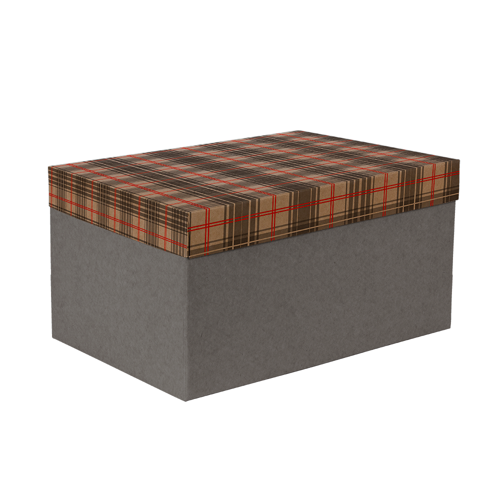 Premium Kraft – Xadrez Vermelho e Cinza – Caixa T/F montável semirrígida – G